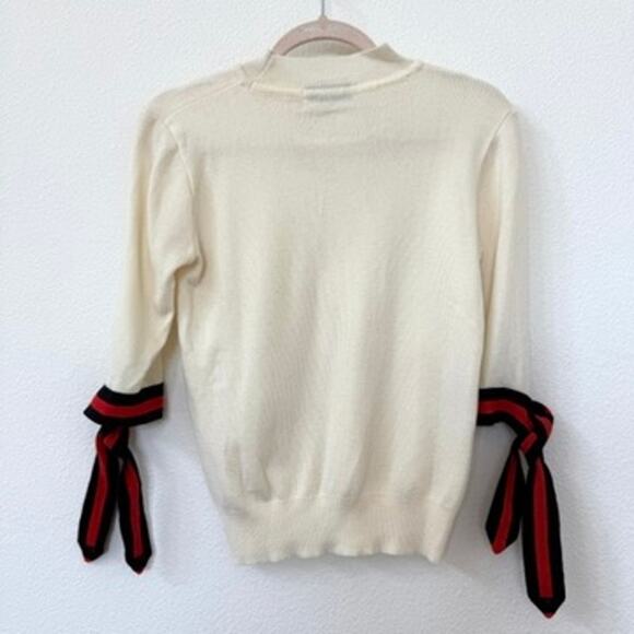 Pixie Market Cream Knit Sweater with Ribbon Tie Sleeves Size M Preppy Old Money - Picture 5 of 5